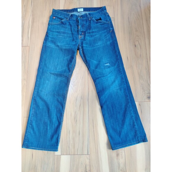 Hudson Jeans Mens 31x28 Blue Barton Relax Straight Button Fly Stretch Med Denim - Picture 1 of 13